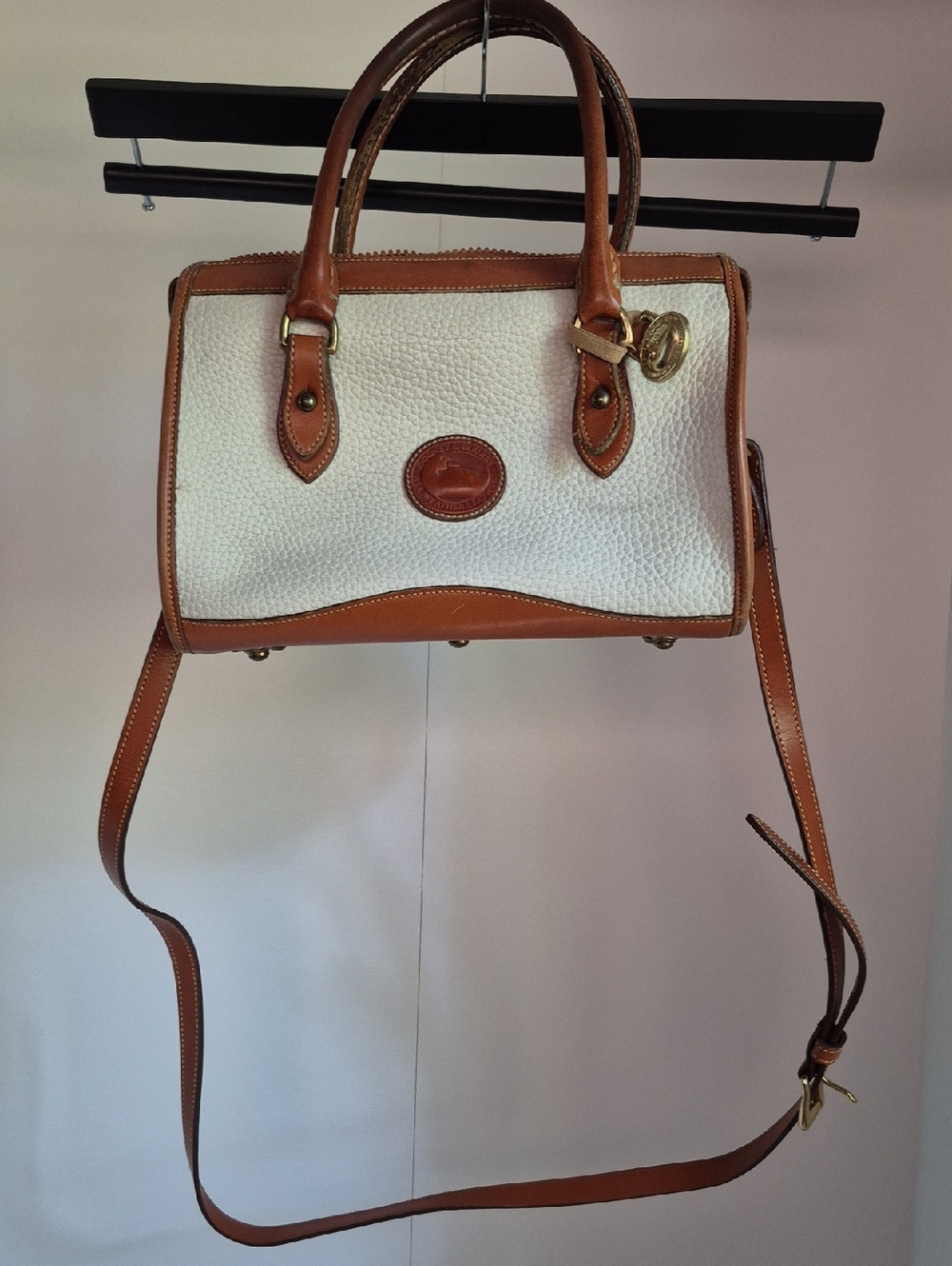 Vintage Dooney & Bourkr Satchel-Trim White Pebbled with Tan Accents